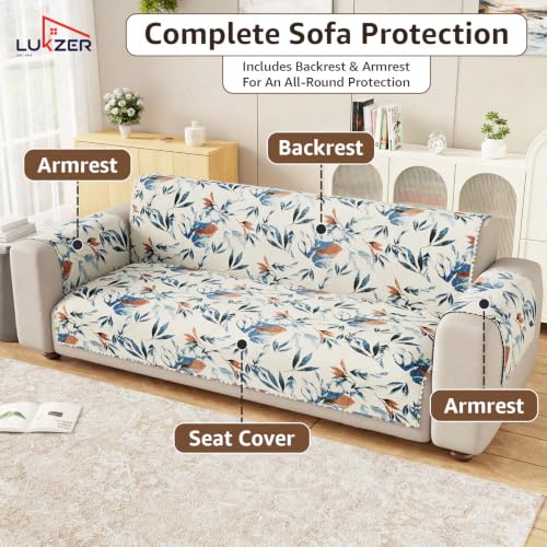 Image of Lukzer 1 Seater Sofa Cover Quilted Reversible WaveEdge Ultrasonic Cut Sofa Mat with Back and Hand Rest Covers - Marble Mesh - Washable Sofa Protector for Modern Living Room 60 x 150 CM /SC-204-01WB