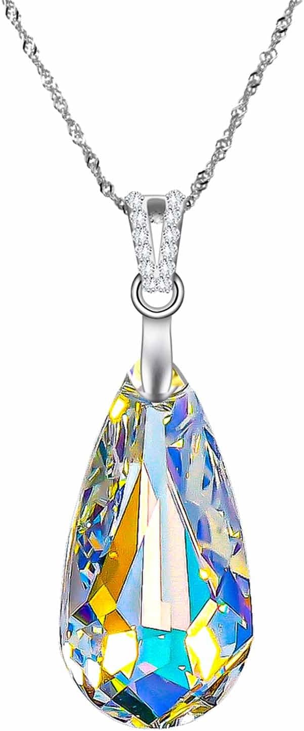 Water Drop Teardrop Pear Shape Austrian Crystal Pendant Necklace for women 925 Sterling Silver Handmade Chain Jewelry Gift