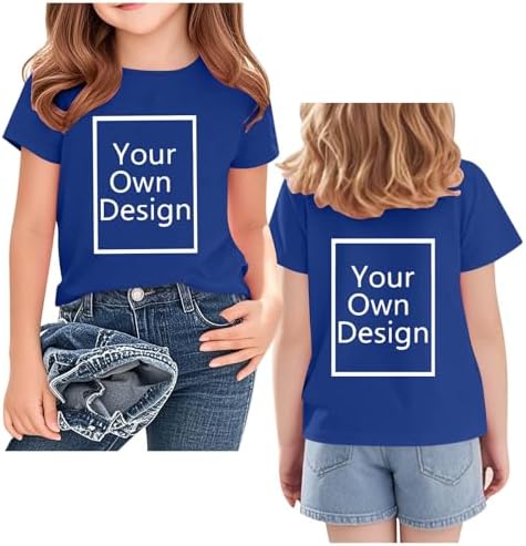 Custom T Shirts for Kids Boys Girls Personalized Youth T-Shirt Custom Image/Text Customized Front/Back Print Blue - 3