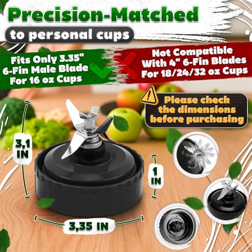 Image of 6 Fin Male Replacement Blade for Ninja Blender - Single Serve Stainless Steel Blender Blade 3.35 inch for Smooth Blending - Compatible with BL770, BL770A, BL770BRN, BL770W, BL771, BL771C, BL772, and More