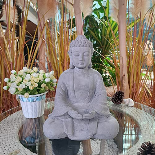 Kante 14.17" H Cement Composite Meditating Buddha Statue Ornament, Natural Concrete Indoor/Outdoor Tabletop Décor #TOP3