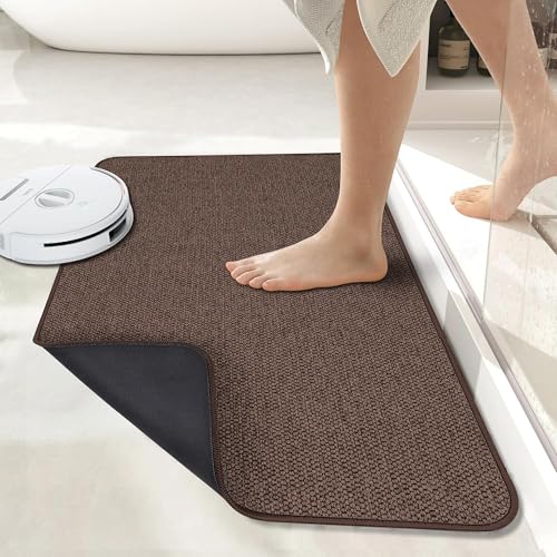 Bath Mat,Ultra Thin Bathroom Runner Rugs,Large Bath Mats for Bathroom,Quick Dry,Non-Slip,Machine Washable,Low Pile,Bath Rug,Shower Outside,Sink,Home Decor Accessories.Brown,1'5"x2'11"(17x35inch)