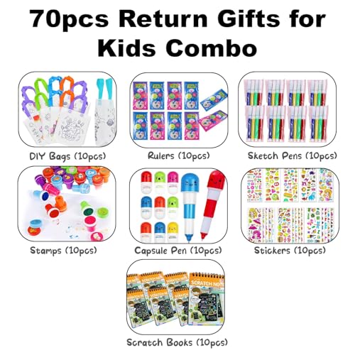 Image of SNAPTRON Return Gifts For Kids -70Pcs Return Gift For Kids Birthday 10 sets each with Goody Bags| Bulk Return Gifts For Kids Age 4 5 6 7 8| Kids Return Gifts for Birthday| Best Kids Gift items