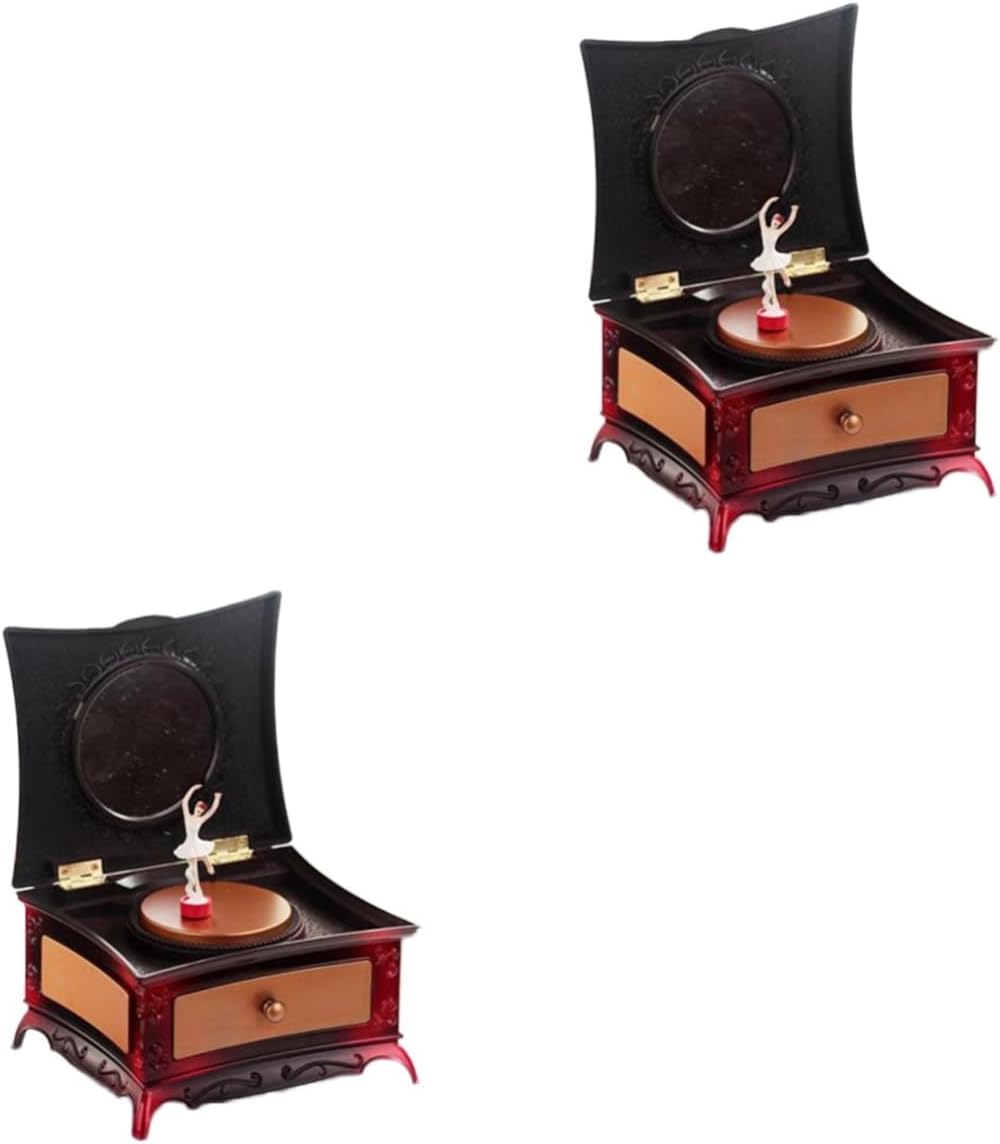 SaditY Vintage Vanity 2pcs vintage vanity dresser for little girls classic dresser storage case music box ornaments Storage Box jewelry Classic Dresser