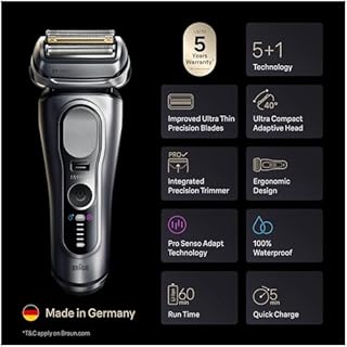 Braun Series 9 PRO+ Electric Razor for Men, Electric Foil Shaver, with Precision Trimmer, Pro SensoAdapt, 6in1 SmartCare Center, Travel PowerCase, 9677CC, Silver