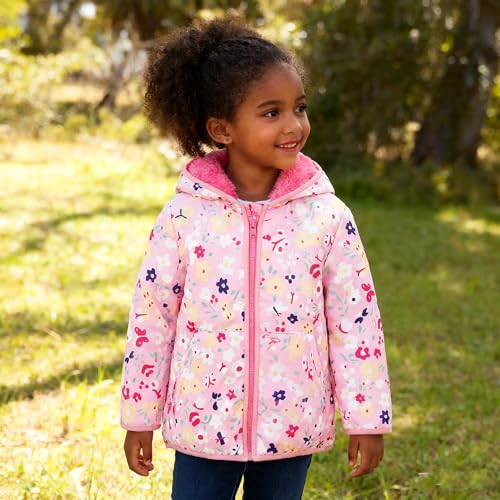 Feidoog Toddler Fleece Jacket Baby Boys Girls Hooded Waterproof Zipper Long Sleeve Thick Warm Outerwear,Flower,1-2T