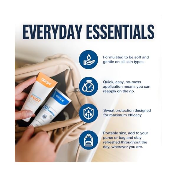 Carpe Sweat Absorbing Foot Lotion & Foot Exfoliating Scrub Regimen - A Total Solution for Sweaty Smelly Feet