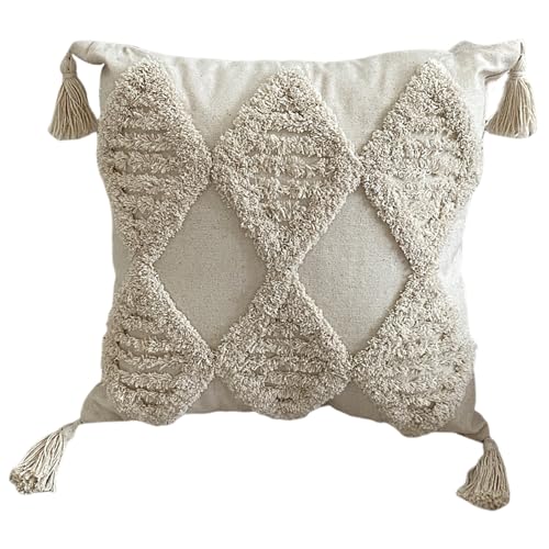 Nvzi Funda de almohada bordada estilo granja, diseño étnico bohemio con borlas, para sofá, mesita de noche, oficina, 17 x 17 pulgadas (01) b