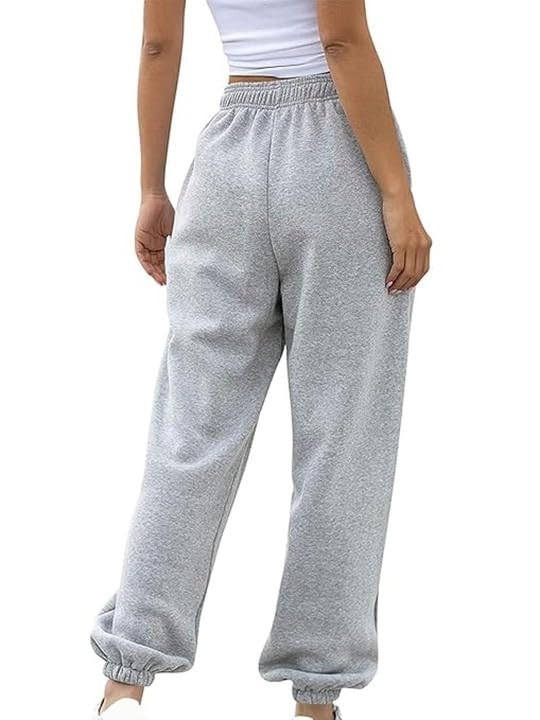 Image of Women's High Waist Jogger Pants, Cotton Blend, Drawstring Elastic Waist, Relaxed Fit