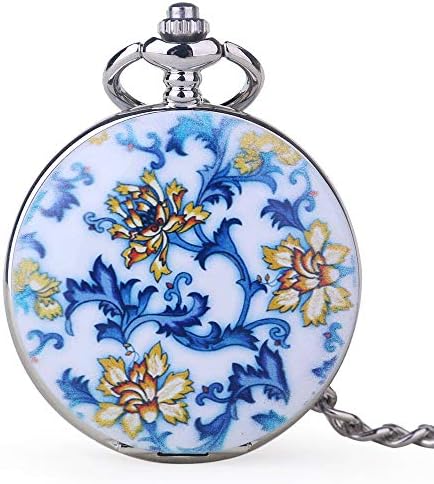 Whodoit Unique Design Blue and White Porcelain Flower Pocket Watches Roman Number Mechanical Pocket Watches