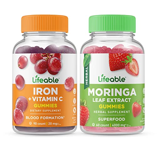 Lifeable Iron With Vitamin C + Moringa Leaf, Gummies Bundle - Great Tasting, Vitamin Supplement, Gluten Free, Gmo Free, Chewable Gummy #TOP10