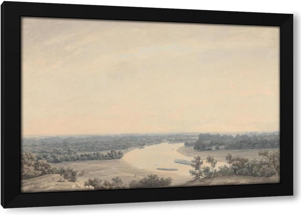 John Robert Cozens 24x18 Black Modern Framed Art Print Titled: The Thames from Richmond Hill Looking Southwest
