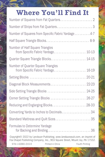 Image of No Math Quilt Charts & Formulas (Landauer) Easy and Accurate Pocket-Size Carry-Along Reference Guide with At-a-Glance Quilting Yardage Requirements for Triangles, Squares, Setting Blocks, and More
