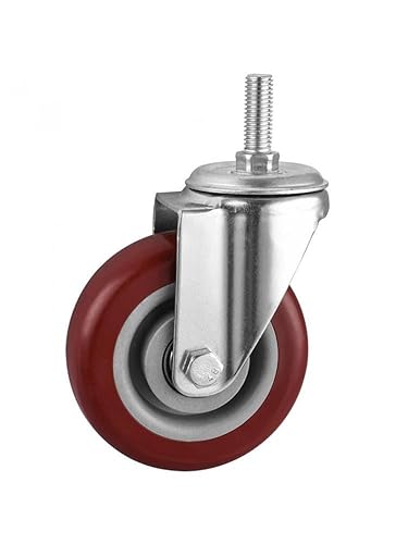 Miniatura 2 de 1 Pc Caster Spot 3 Inch M12 Screw Universal Wheel Jujube Red Double Axis PVC Silent Roller Moving Climbing Ladder Foot