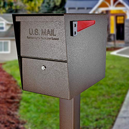 Mail Boss Security Mailbox, Bronze 7208 Package Master Curbside Locking 21.5 In. X 16.5 In. X 12 In & 7121, Black In-Ground Mounting Post, 43 X 4 X 4 Inches, For Use With Mailbox #TOP2