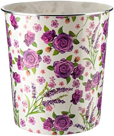 Home Plus 7.7 Litre Quality Floral Design Lightweight Waste Paper Basket Bin (Shabby Chic Purple Roses & Lavender)