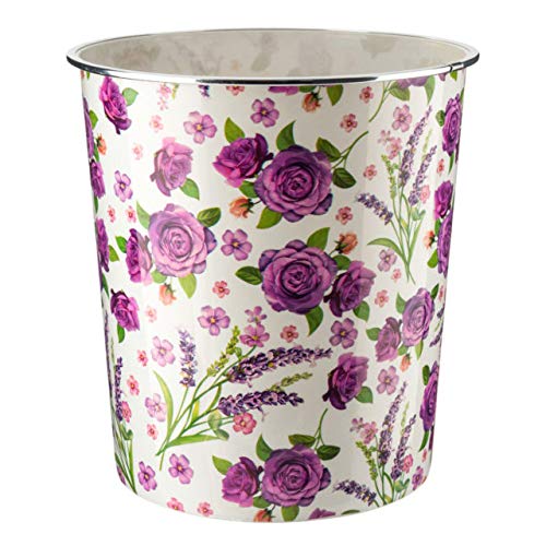 Home Plus 7.7 Litre Quality Floral Design Lightweight Waste Paper Basket Bin (Shabby Chic Purple Roses & Lavender)