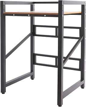 Adjustable Height Washer and Dryer Stacking Rack Stand, Heavy Duty Over Washer and Dryer Shelves for Laundry Room Apartments Garages ABlack Frame + Light Walnut
