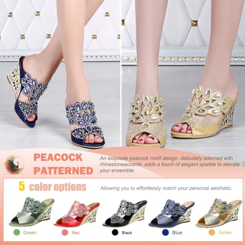 Women's Crystal Rhinestones Slip on, Rhombus Shaped Party Dress Wedge Sandals,Prom Shoes4