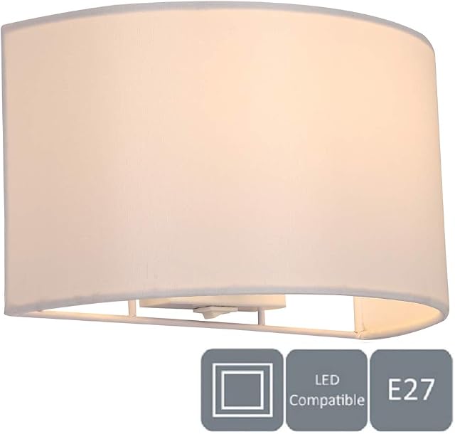 HARPER LIVING 1xE27 ES Wall Wash Light with Switch, Ivory Semi-Circle Fabric Shade, Suitable for LED Upgrade, Ideal for Bedroom, Living Room, Hallway, Hotel, B and B