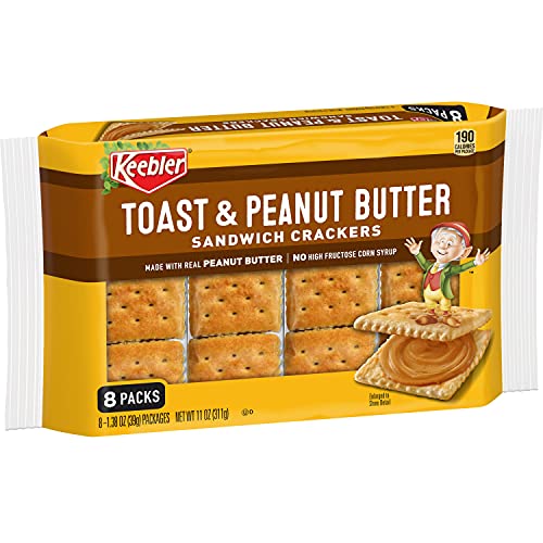 Keebler Sandwich Crackers, Single Serve Snack Crackers, Office and Kids Snacks, Toast and Peanut Butter, 11oz Tray (8 Packs)