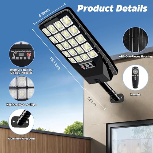 Image of 2 Pack Solar Street Lights Outdoor Waterproof, 6500K 20000LM Wide Angle Solar Powered Flood Light with Motion Sensor & Remote Control,Dusk to Dawn Commercial Solar Outdoor Light for Parking Lot