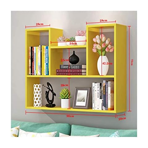 WWFAN Living Room Shelf Bookshelf Wall Mount Shelf Hanging Board Bedroom Bookcase Frame Wall Cabinet 60 * 90cm Durable and Decorative (Color : Yellow) Cover