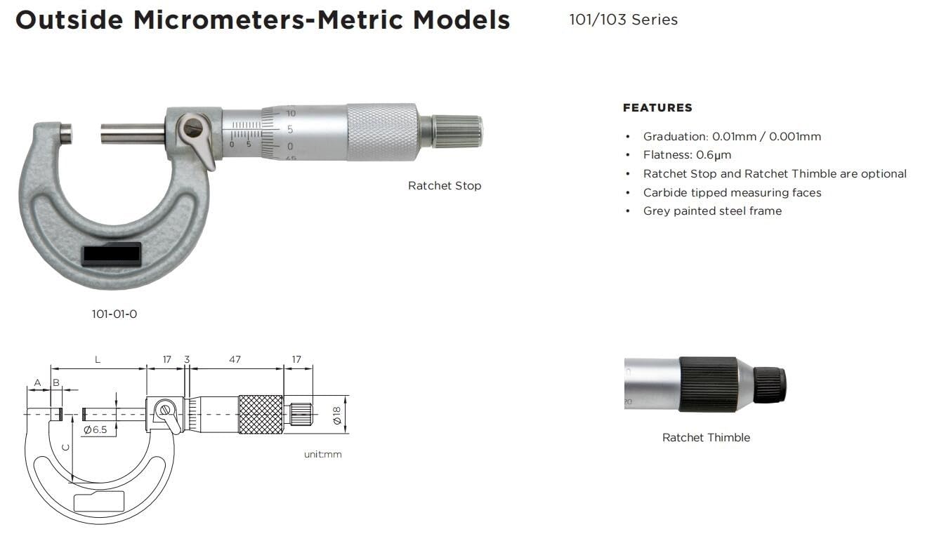外側マイクロメーター 0-100mm 0-150mm メートル目盛 0.01mm / 0.001mm(0-150mm 0.001