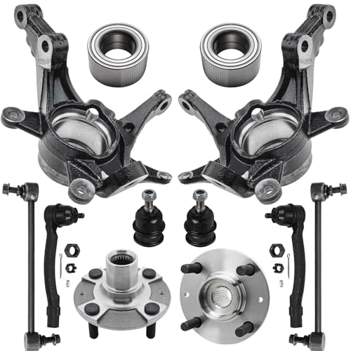 Image of Detroit Axle - 12pc Front Loaded Knuckles Kit for 2014-2017 Hyundai Accent, 2 Steering Knuckles 2 Wheel Hubs 2 Wheel Bearings 2 Sway Bars 2 Lower Ball Joints 2 Outer Tie Rods 2015 2016 Replacement