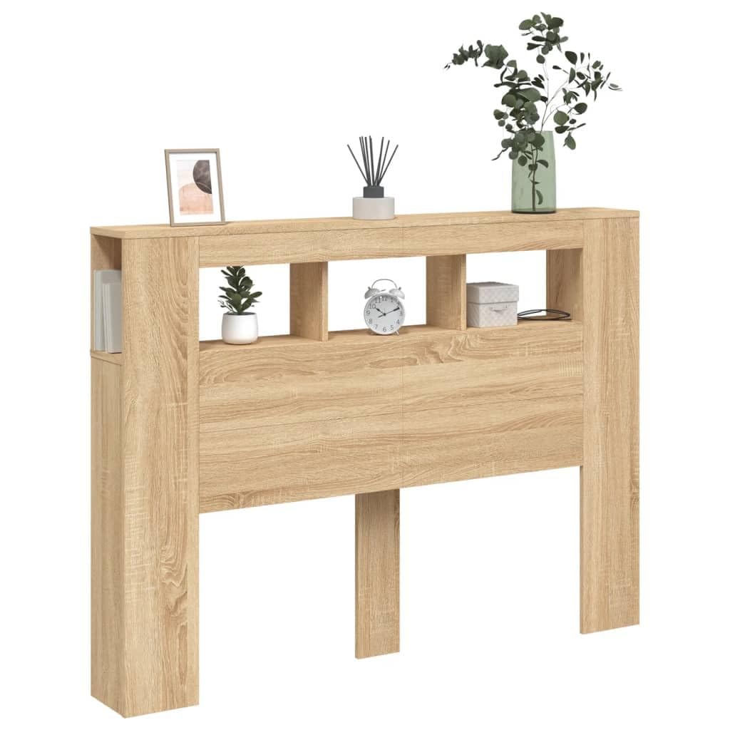 vidaXL Tête de Lit à LED, Tête de Cadre de Lit, Accessoire de Lit Double, Meuble de Chambre à Coucher Maison Intérieur, Chêne Sonoma 140x18,5x103,5cm Bois Ingénierie