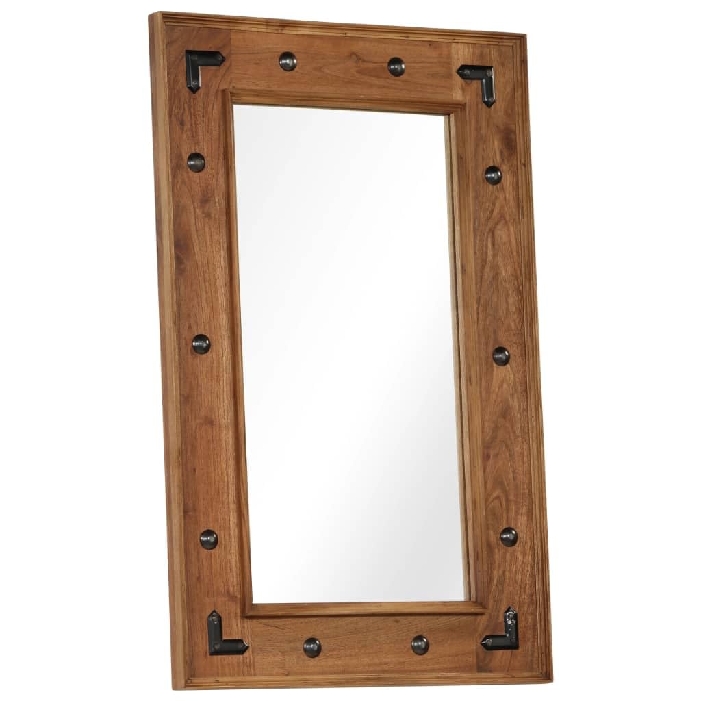 Lustro ścienne z litego drewna akacjowego, 50 x 80 cm, z elementami dekoracyjnymi, do salonu i łazienki, polerowane, lakierowane, trwałe