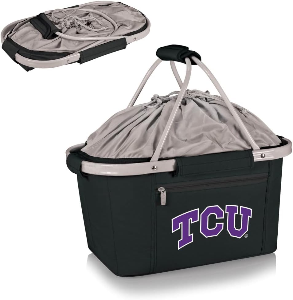 PICNIC TIME NCAA TCU Horned Frogs Metro Shopping Basket - Insulated Picnic Basket - Collapsible Market Basket - Utility Tote Cooler Bag