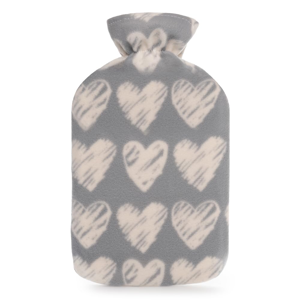 Heart Print Hot Water Bottle Grey