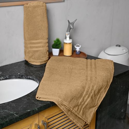 Image of Divine Casa 100% Cotton Bath Towel Set of 2, 550 GSM Ultra Soft Highly Absorbent Thick Towels, Large 75 x 150 cm, Beige