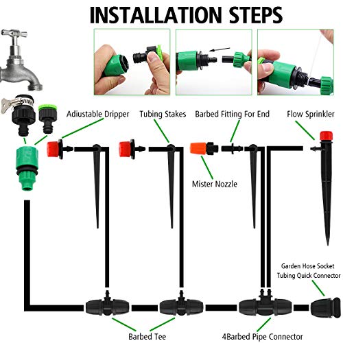 Drip Irrigation Kits, 100Ft/30M Garden Plant Watering Sprinkler System With Distribution Tubing Hose Adjustable Nozzles, Automatic Mist Cooling Irrigation Set For Garden Lawn, Patio #TOP3