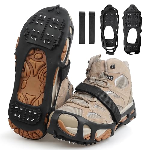 Ice Cleats Snow Walk Traction Cleats Crampons for Walking on Snow and Ice,Non-Slip Overshoe Grippers Anti Slip Footwear Ice Cleats for Shoes and Boots Winter Hiking Climbing Ice Fishing(L)