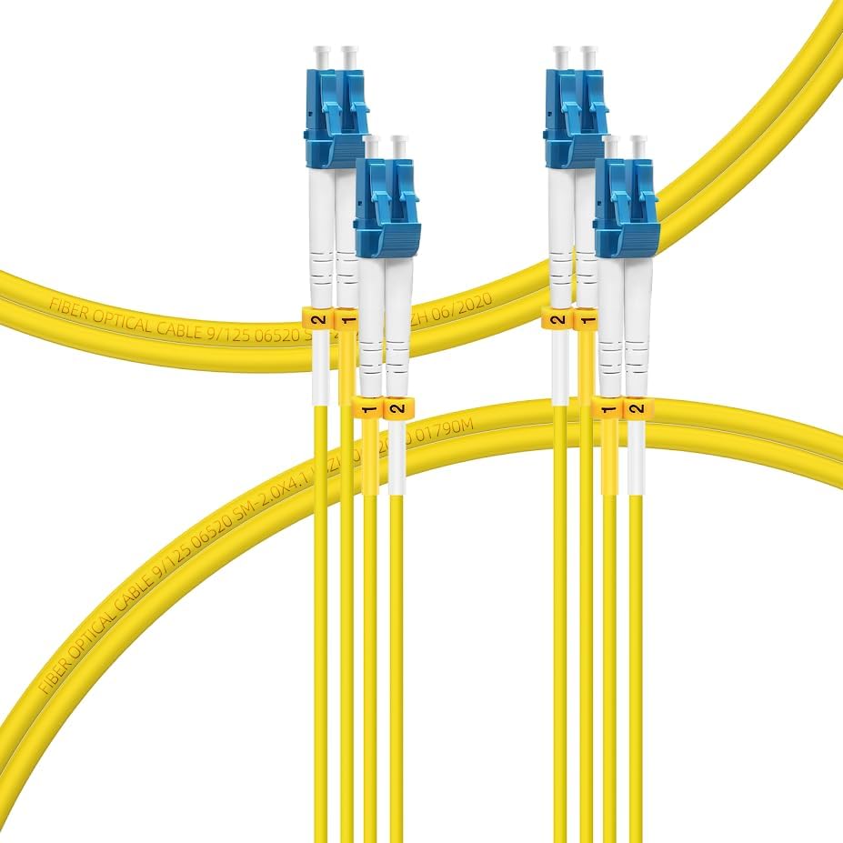 FLYPROFiber- 5M-2Pack OS2 LC to LC Fiber Patch Cable, SM Single Mode Fiber Optic Cable, SMF Singlemode Fiber Jumper Cord, Duplex, 9/125um, Yellow, LSZH, 5M(16ft)-2Pack