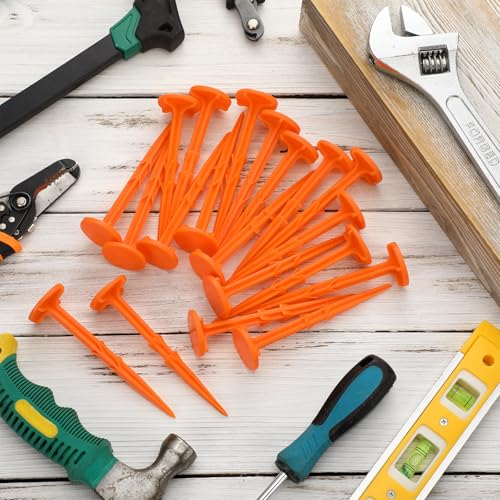 Nuanchu 20 Pcs 5 Inch Low Profile Survey Stakes Hi-vis Garden Property Line Marker Stakes for Patios, Lawn Edges, Gardens, Paver Landscape Fabric Tarps Weed Barriers (Orange,5 x 1.5 Inches)