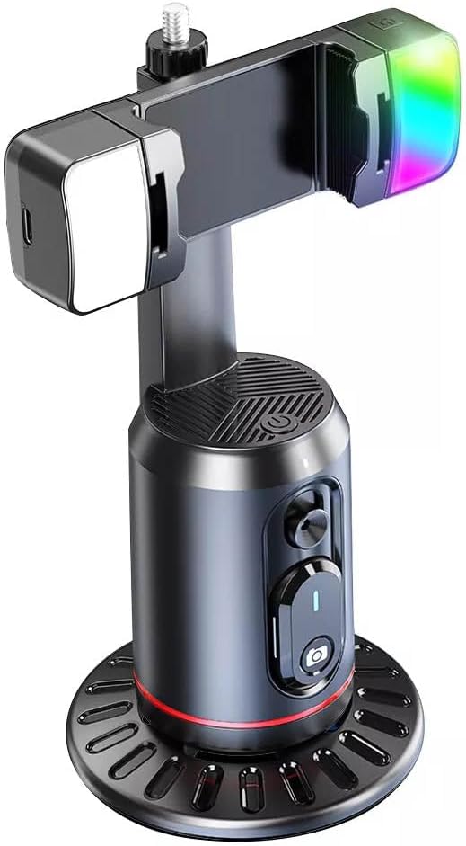 Side view of the A'gold SLF-02 gimbal stabilizer with RGB LED lights illuminated.