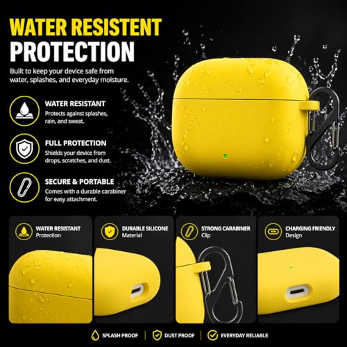 Image of Anvique Silicone Case Cover for Oneplus Nord Buds 4 Pro, Scratch Resistance, Shock Absorption, with Premium Carabiner (Yellow)
