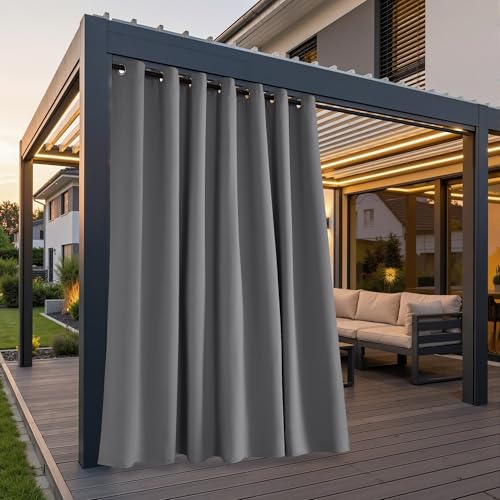 PONY DANCE Rideau d'Extérieur - Rideaux et Draperies Occultants Isolation Thermique Anti Vent Chaleur pour Pergola Patio, Terrasse, 254 Largeur x H 243 cm Hauteur,...
