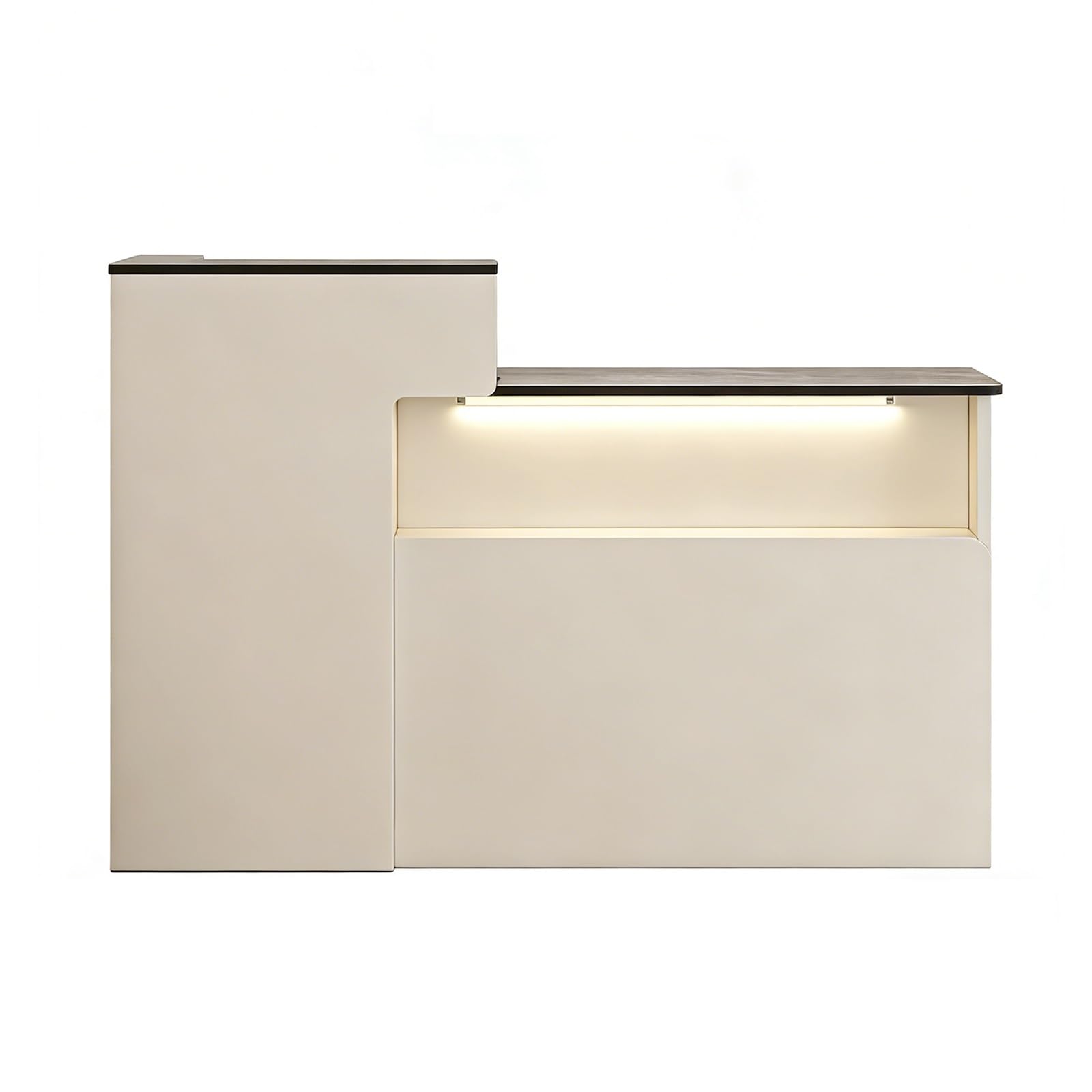 Mostrador de recepción Moderno, cajones con Cerradura, Armario con Puertas, Vitrina iluminada for peluquerías, centros de estética, Tiendas, hoteles.(White - Left,120cm)