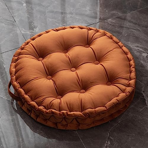MOJUN Round Floor Pillows, Large Solid Color Dutch Velvet Floor Seating Cushion with Handle for Adults, Thicken Round Meditation Pillow Floor Cushion for Yoga Living Room Chair Tatami, Orange