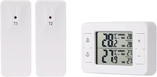 Timloon Digital Refrigerator Freezer Thermometer with 2 Wireless Sensors, Large LCD, Min/Max Alarm, 100m Range