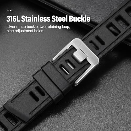 Fluororubber Watch Band 20mm 22mm, Waterproof Soft Watch Bands with Solid Stainless Buckle, Fast Release Watch Strap, Breathable Wrist Watch Straps 2 Fix Loops, Replacement Dive Watchbands Men Women by 1963 Watch - Used condition - Image 6