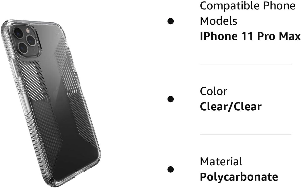 Speck Products Presidio Perfect-Clear with Grip iPhone 11 PRO Max Case, Clear/Clear (136509-5085)