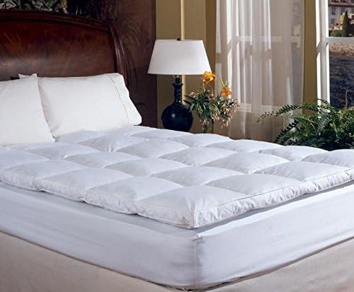 King Size Overstuffed Feather Bed Pillow Top Mattress Topper Cushion Pad Down Like Waterfowl Feathers Super Soft Under Comforter Baffle Box Featherbed Construction 100% Cotton Cover Good Night's Relaxing Sleep Compliments Warm Bedding 3 Inches Thick
