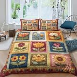 Floral quilt Housse de Couette Microfibre résistante 3 pièces 3D Imprimée Entretien Facile Handmade patchwork Linge de Lit avec Taie d'oreiller Hypoallergique for Hommes Enfants Single（140x200cm）