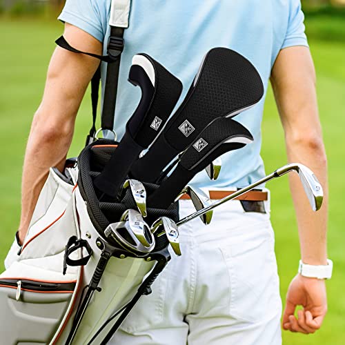 Big Teeth Golf Club Head covers Wood for Driver Fairway Hybrid with No.Tag Long Neck Balck Meshy Knit - Image 6