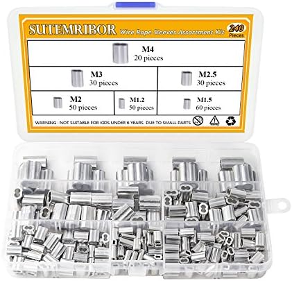 240PCS 6 Sizes Aluminum Crimping Loop Sleeve Assortment Kit for Wire Rope and Cable